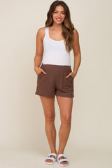 Brown Pocketed Maternity Shorts