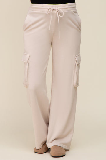 Beige Pocketed Maternity Sweatpants