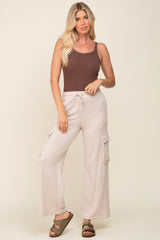 Beige Pocketed Maternity Sweatpants