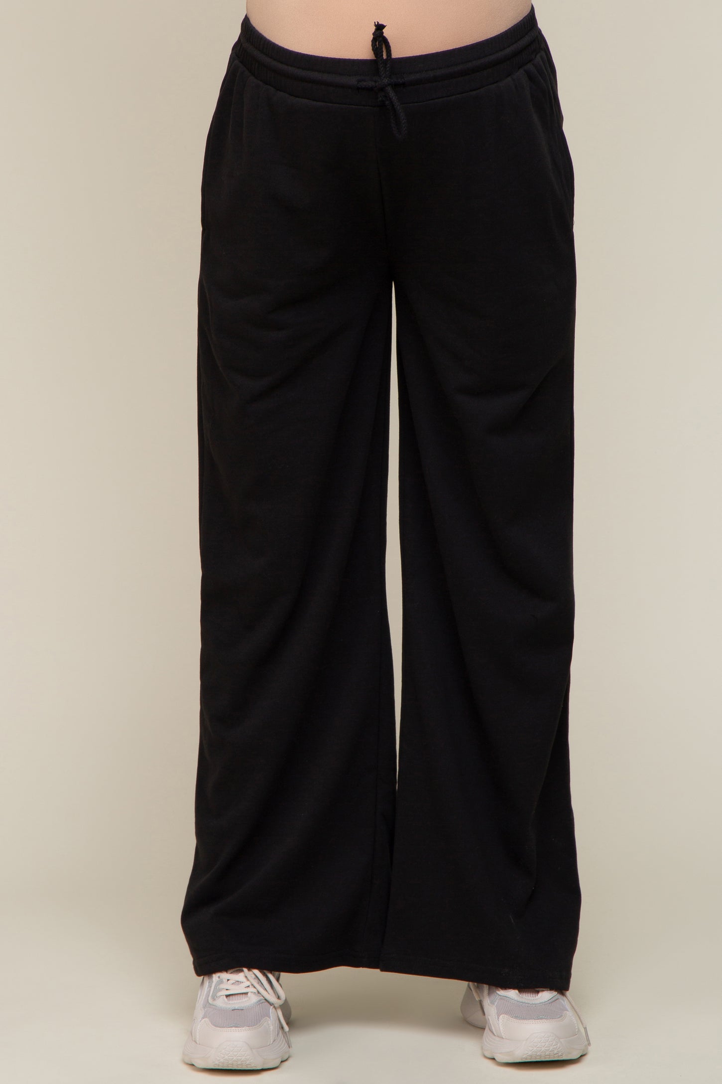 Black Drawstring Wide Leg Maternity Lounge Pants