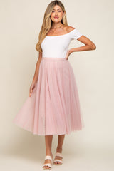 Light Pink Tulle Maternity Midi Skirt