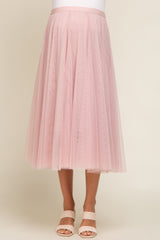 Light Pink Tulle Maternity Midi Skirt