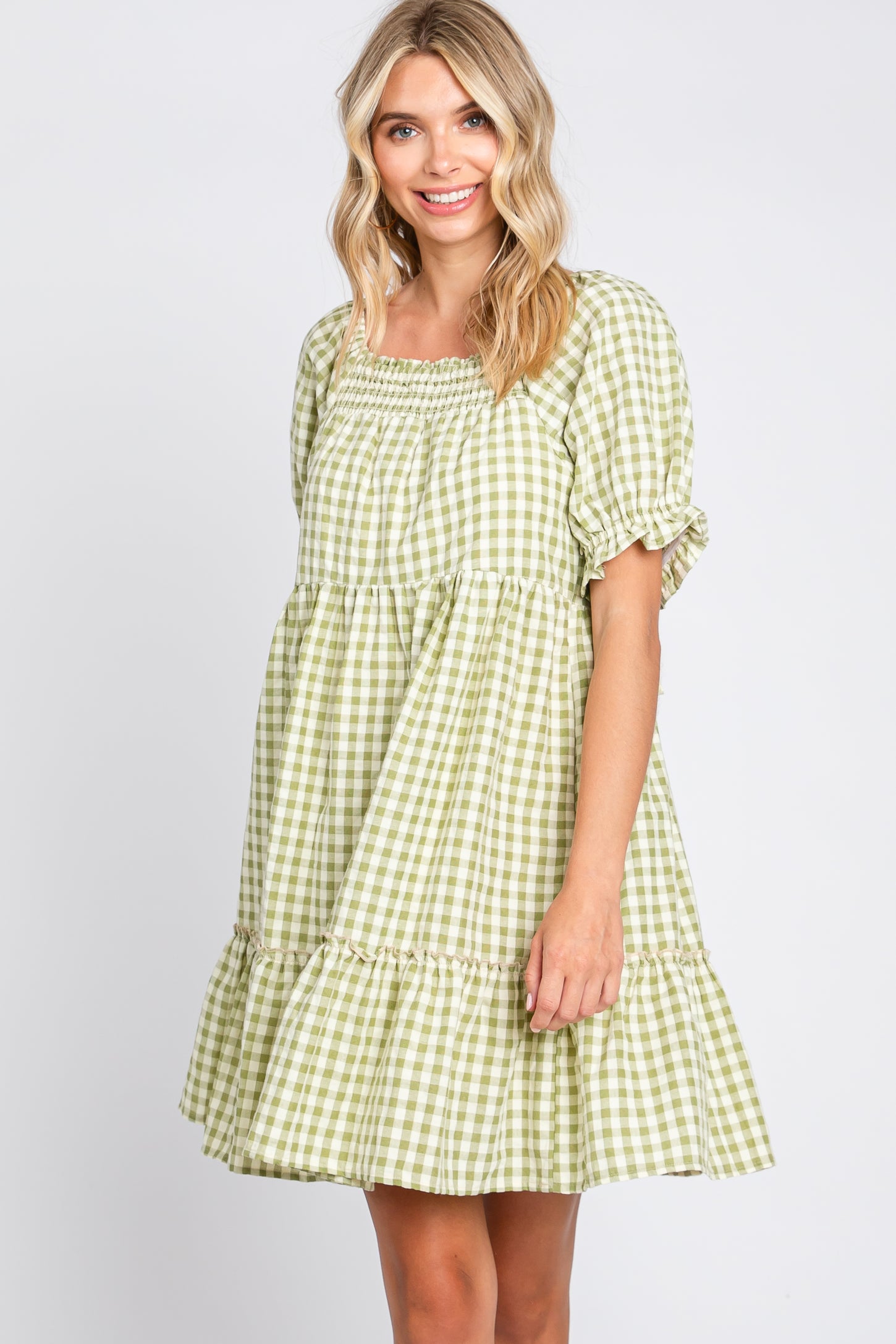 sage green gingham dress Mini Amber Dress in Sage Gingham