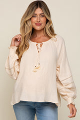Cream Tie Front Long Sleeve Maternity Blouse
