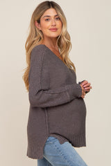 Charcoal Chunky Knit Side Slit Maternity Sweater