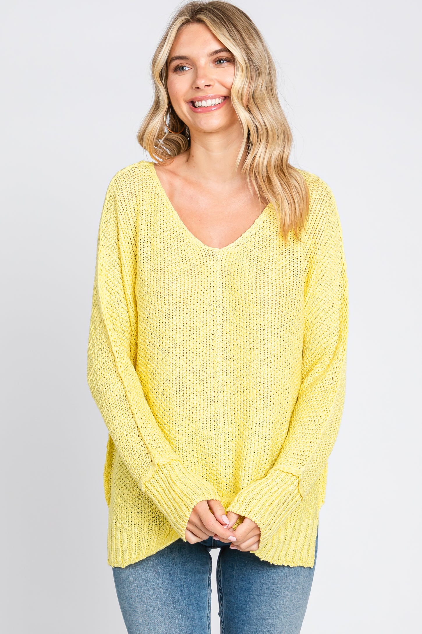 Yellow Chunky Knit Side Slit Sweater– PinkBlush