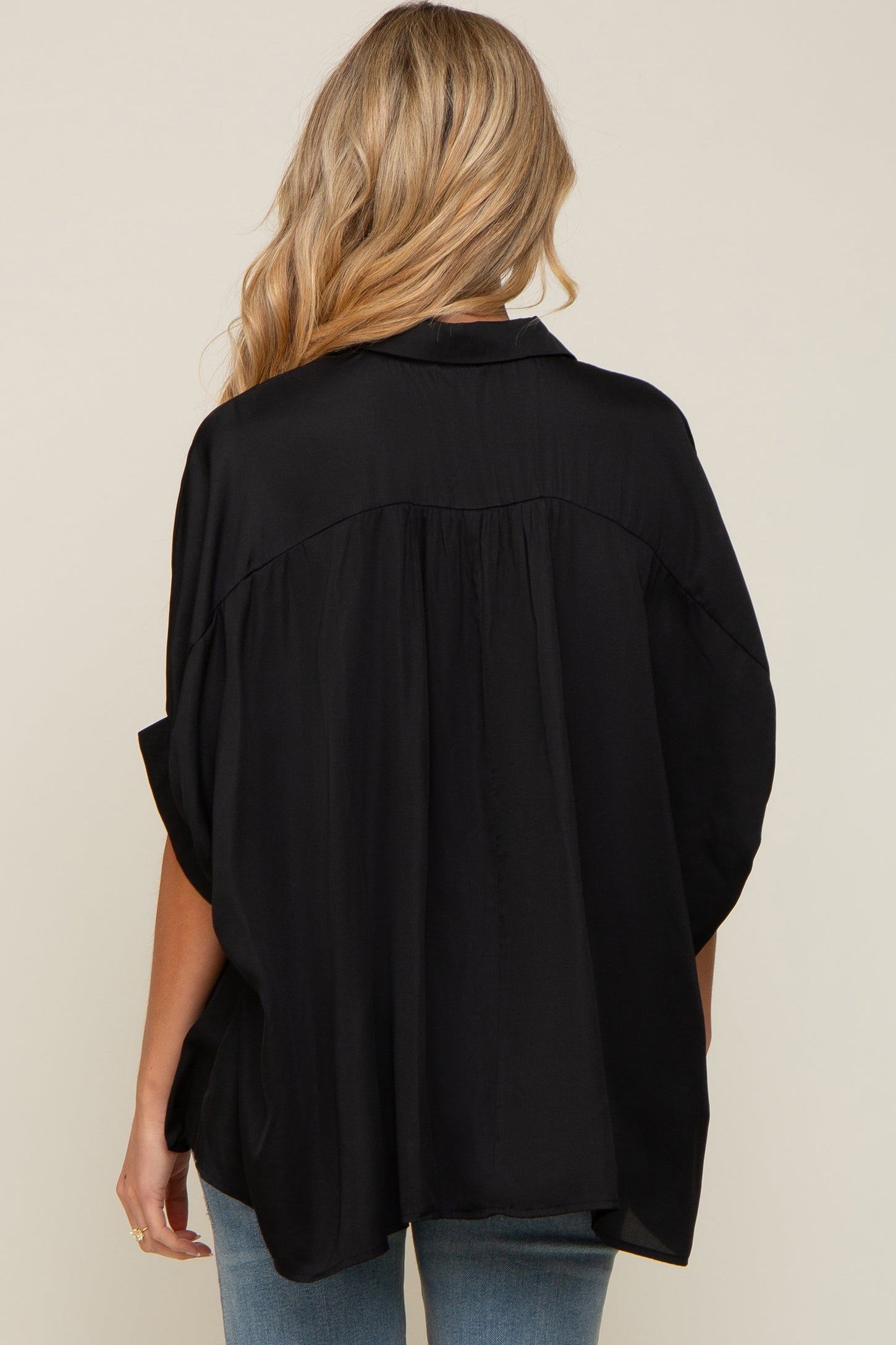Black Oversized Button Down Maternity Blouse