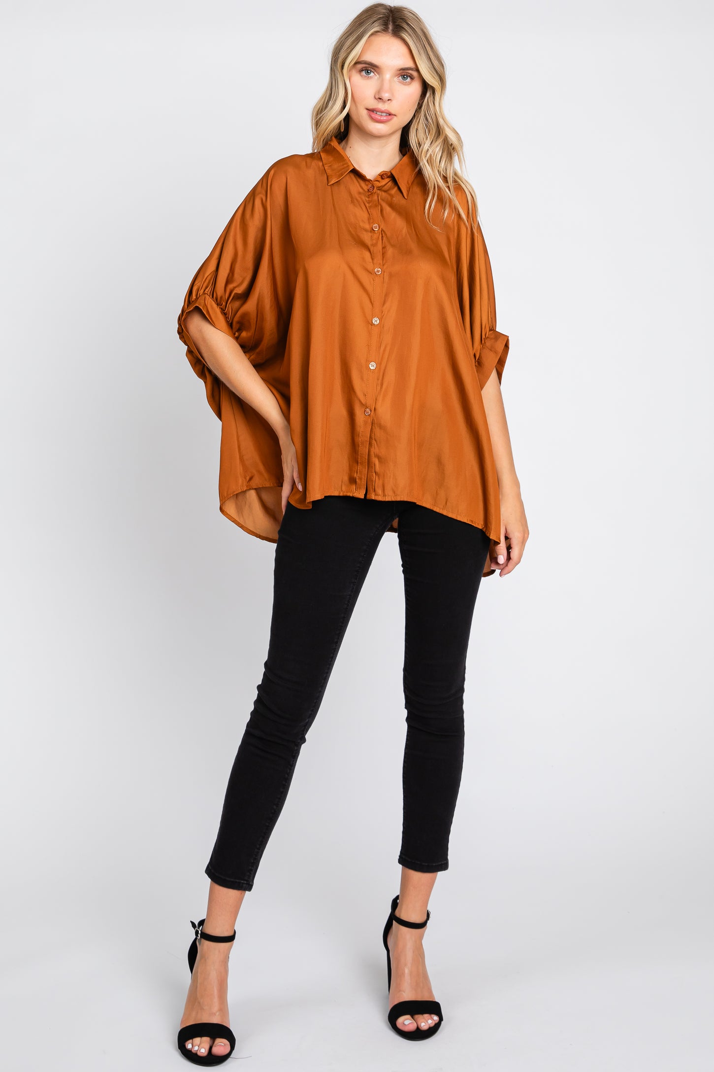 Camel Oversized Button Down Blouse