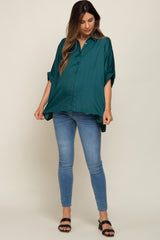 Green Oversized Button Down Maternity Blouse