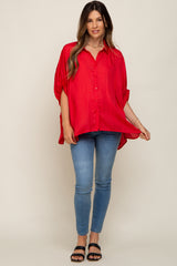 Red Oversized Button Down Maternity Blouse