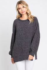 Charcoal Chenille Knit Balloon Sleeve Sweater