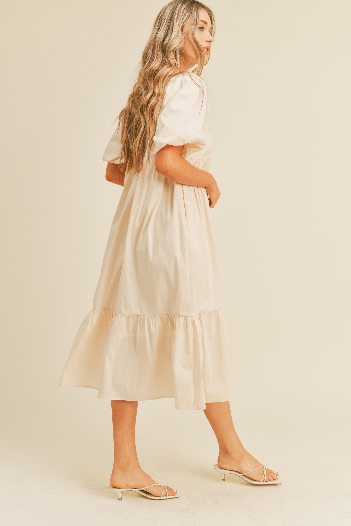 cream balloon sleeve dress Cream Dress - Bodycon Midi Dress - Balloon Sleeve Dress