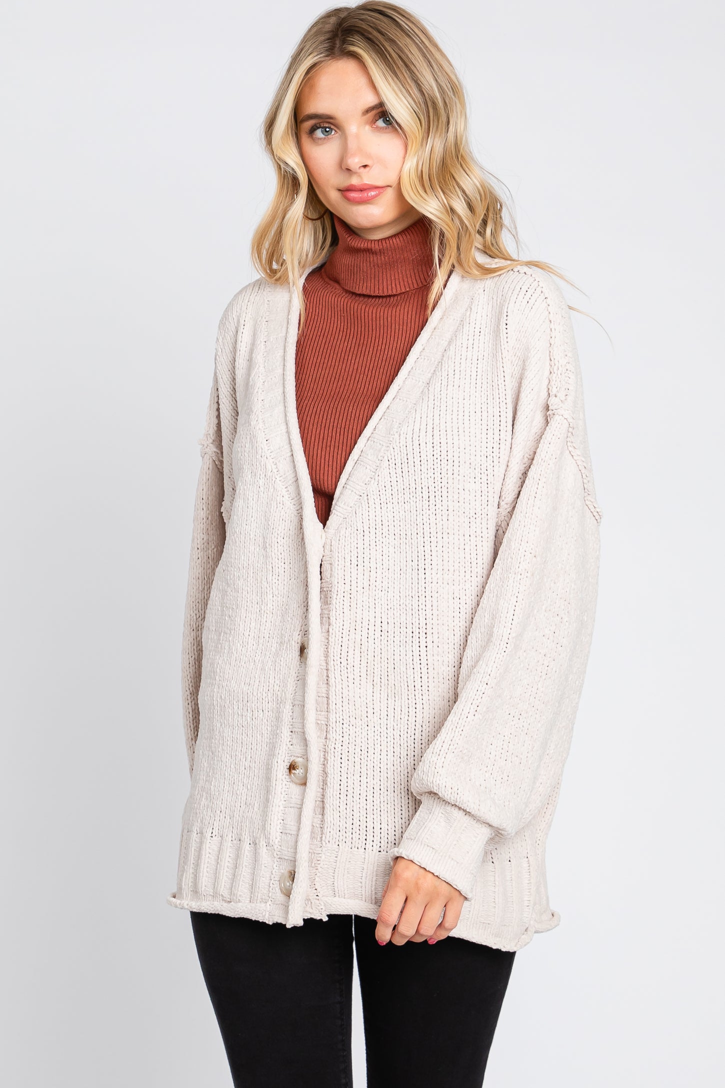 Cream Soft Chunky Chenille Button Front Cardigan– PinkBlush