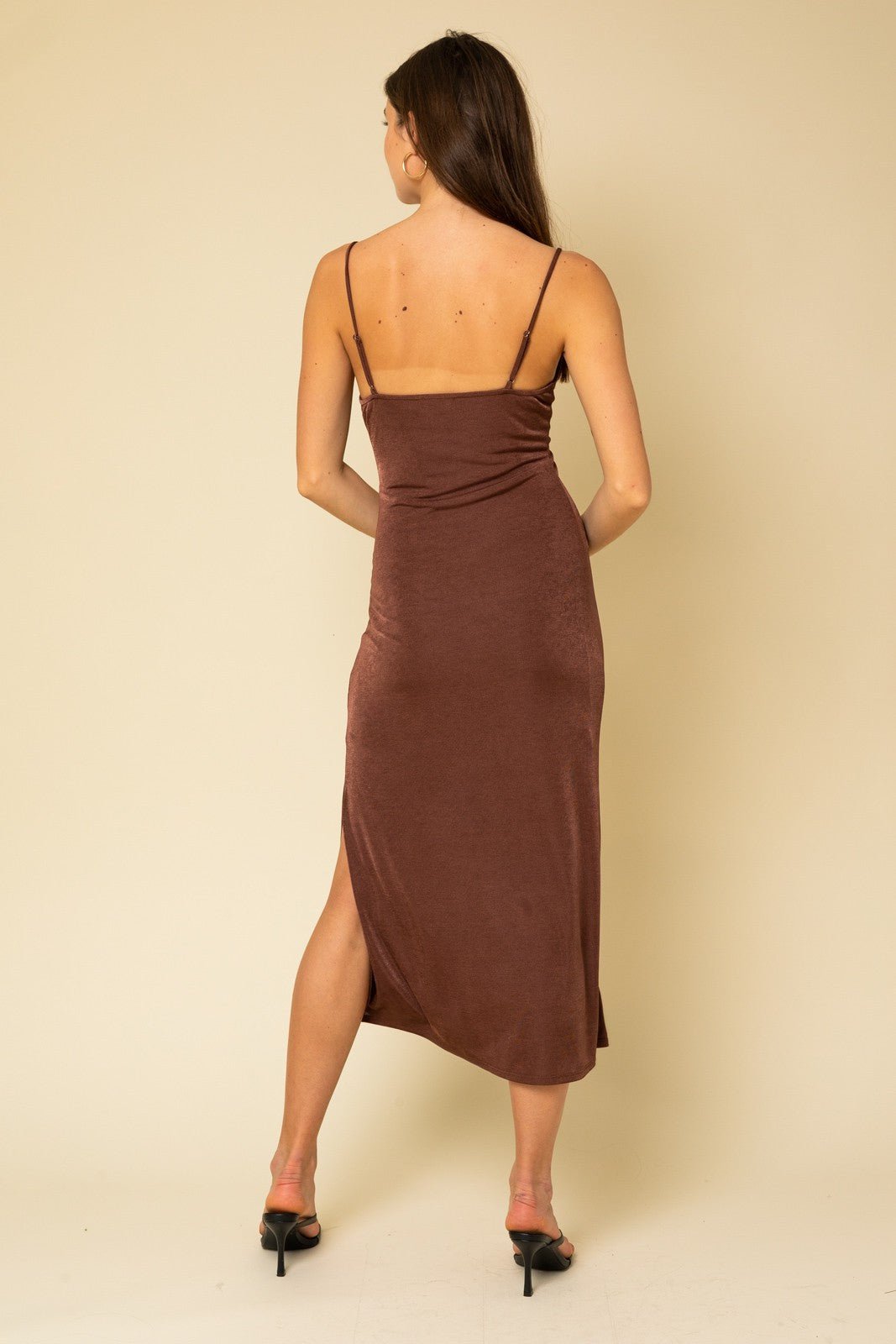 brown cowl neck midi dress Joannah Cowl Neck Midi Dress