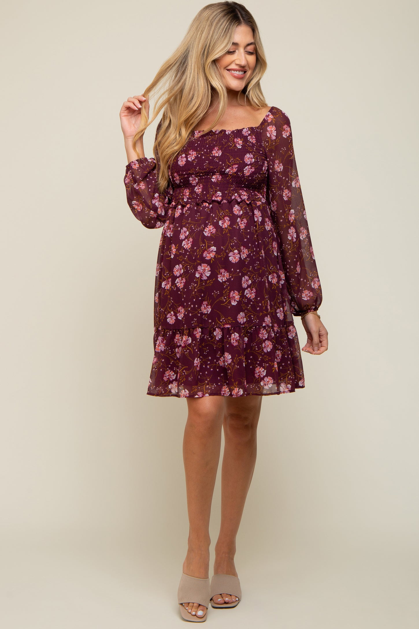 burgundy floral maternity dress Womens Seraphine Burgundy Red Floral Maternity & Nursing Tie Front Dress US 14
