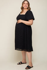Black Striped Textured Chiffon Maternity Plus Midi Dress
