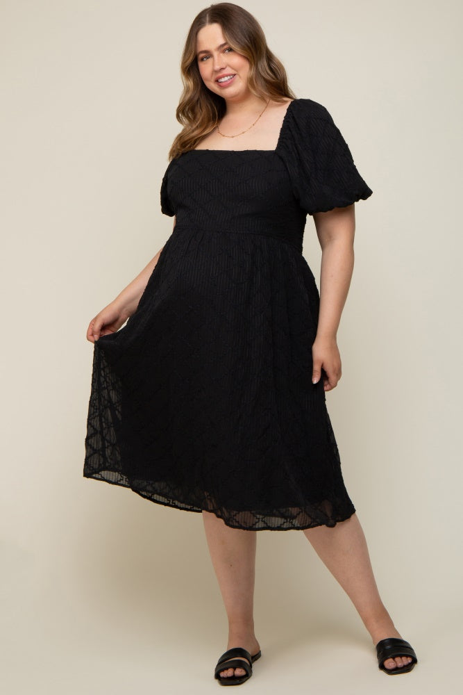 Black Striped Textured Chiffon Maternity Plus Midi Dress