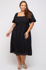 Black Striped Textured Chiffon Maternity Plus Midi Dress