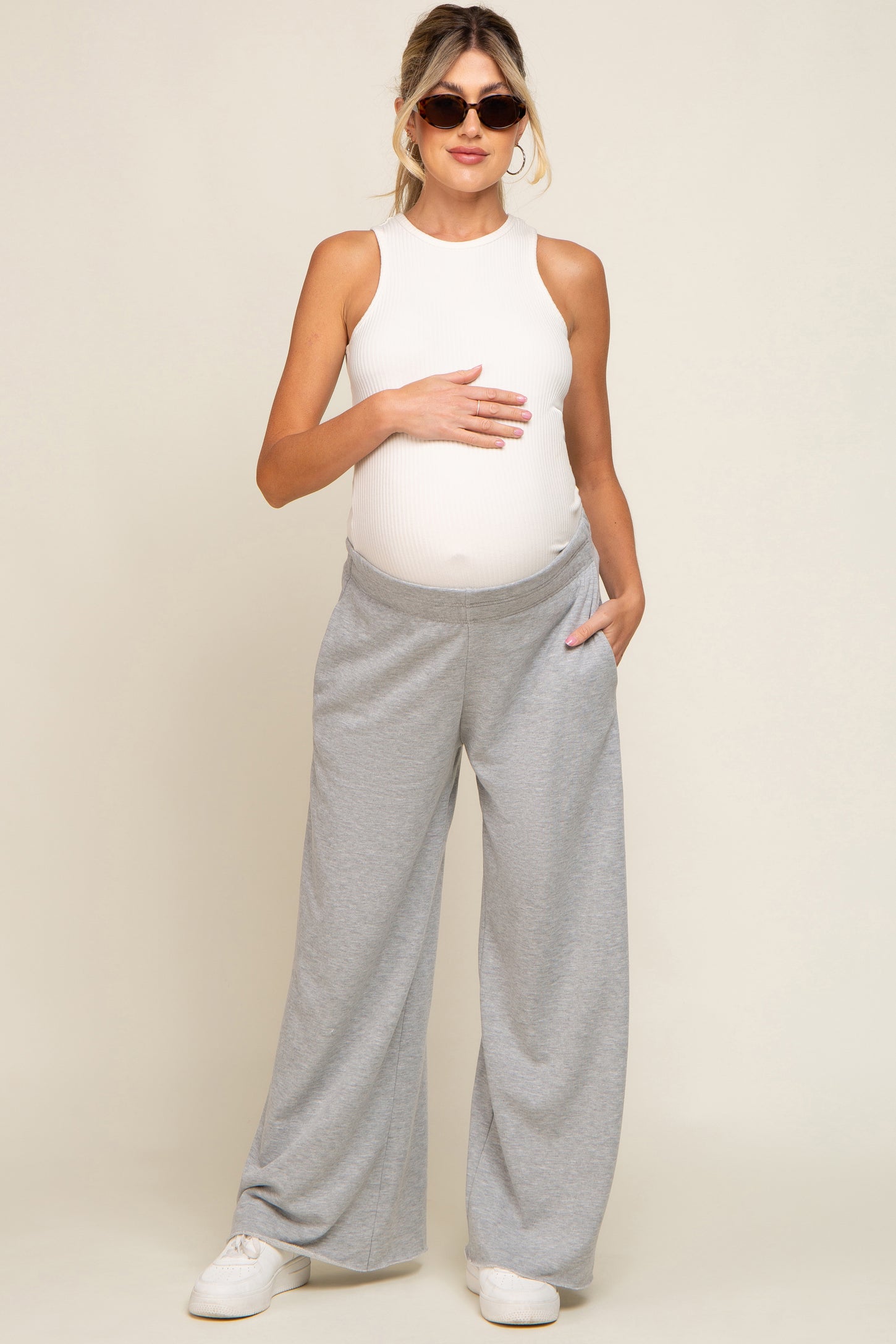 Heather Grey Soft Fleece Wide Leg Maternity Lounge Pants– PinkBlush