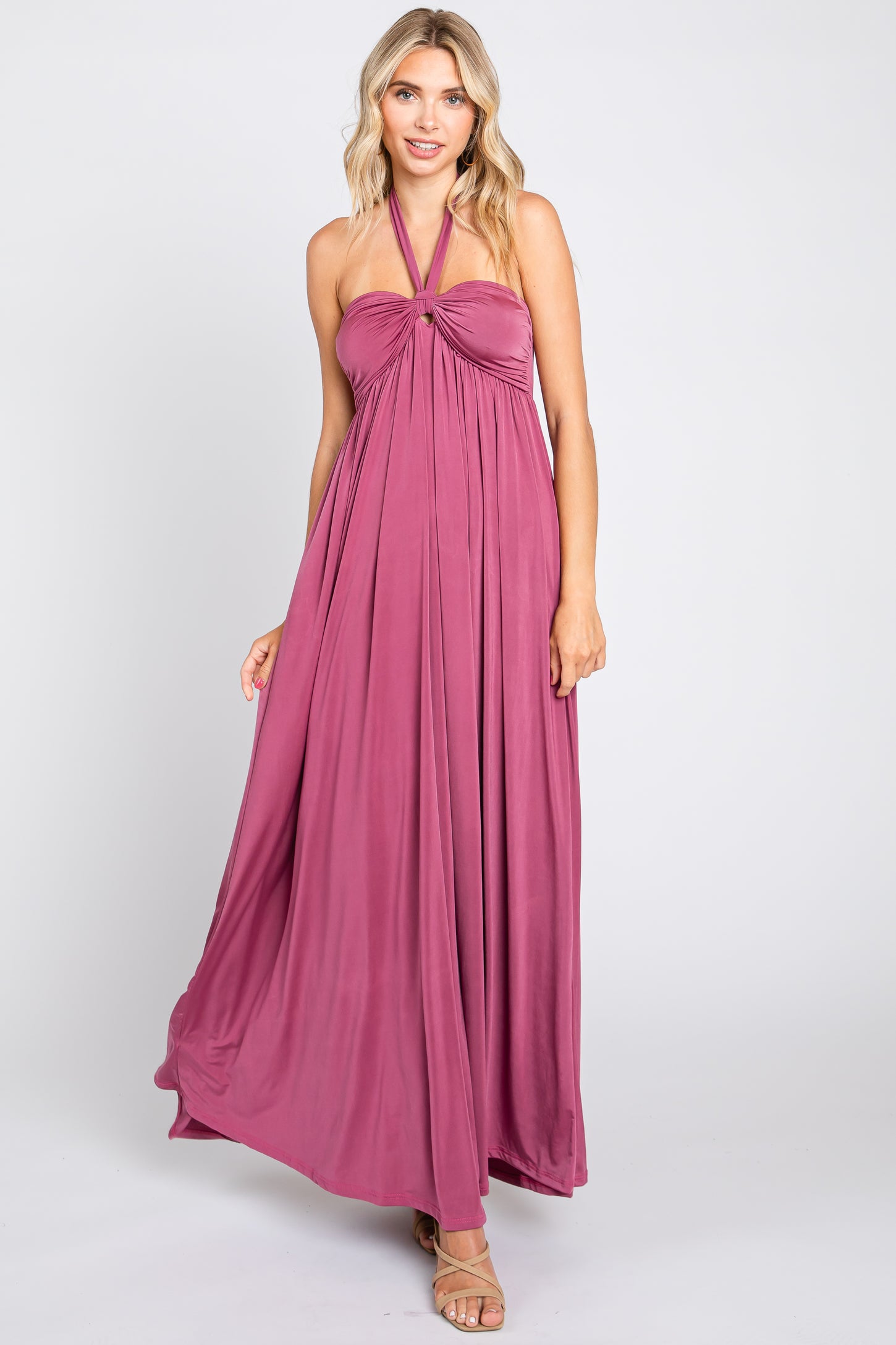 Mauve Front Knot Halter Maxi Dress Mauve Front Knot Halter Maxi Dress