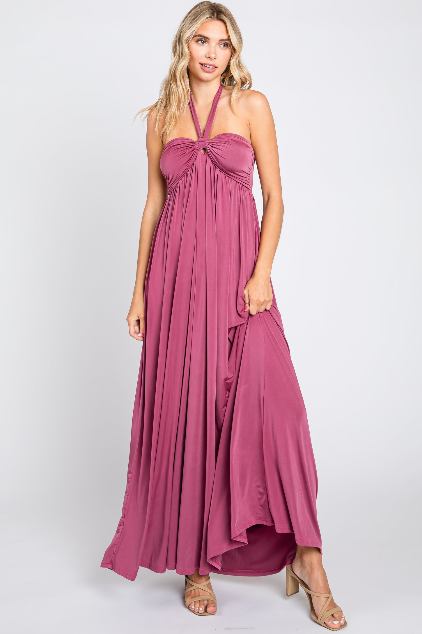 Mauve Front Knot Halter Maxi Dress PinkBlush Mauve Front Knot Halter Maxi Dress PinkBlush