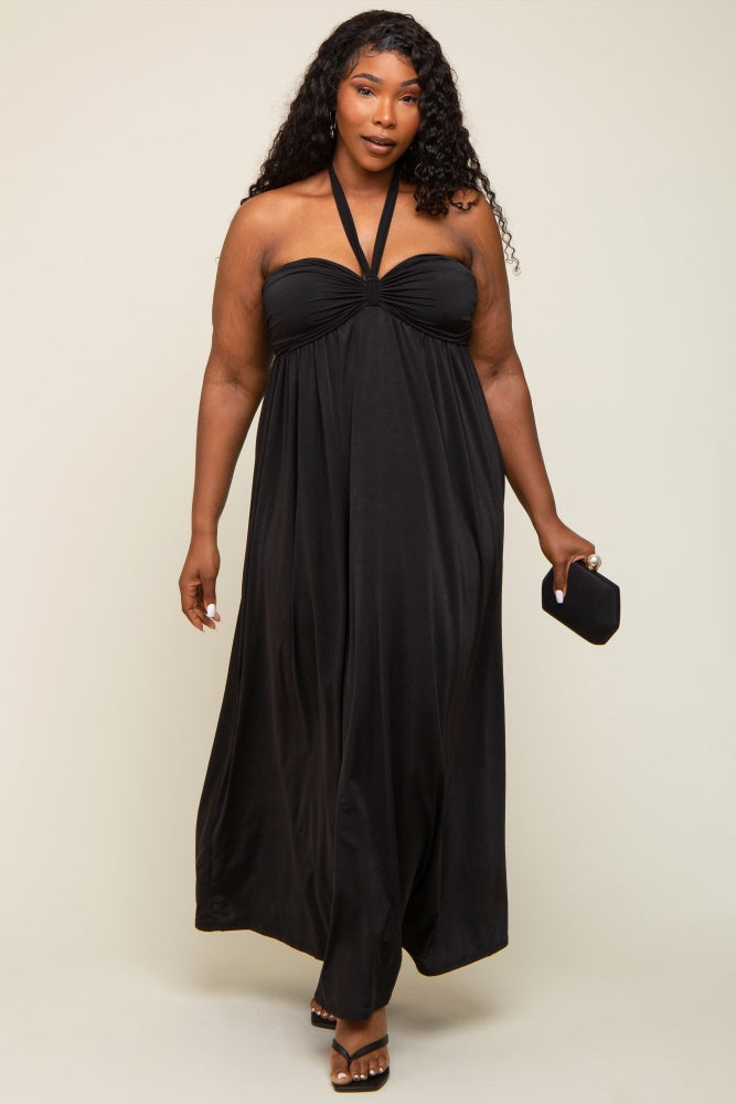 Black Front Knot Halter Maternity Plus Maxi Dress Black Front Knot Halter Maternity Plus Maxi Dress