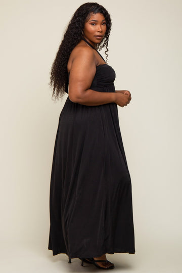 Black Front Knot Halter Plus Maxi Dress