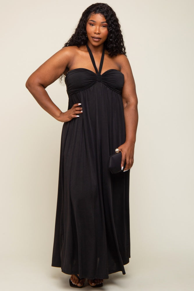 Black Front Knot Halter Plus Maxi Dress Black Front Knot Halter Plus Maxi Dress