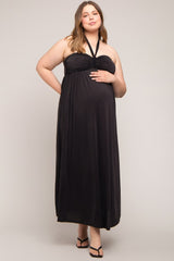 Black Front Knot Halter Maternity Plus Maxi Dress