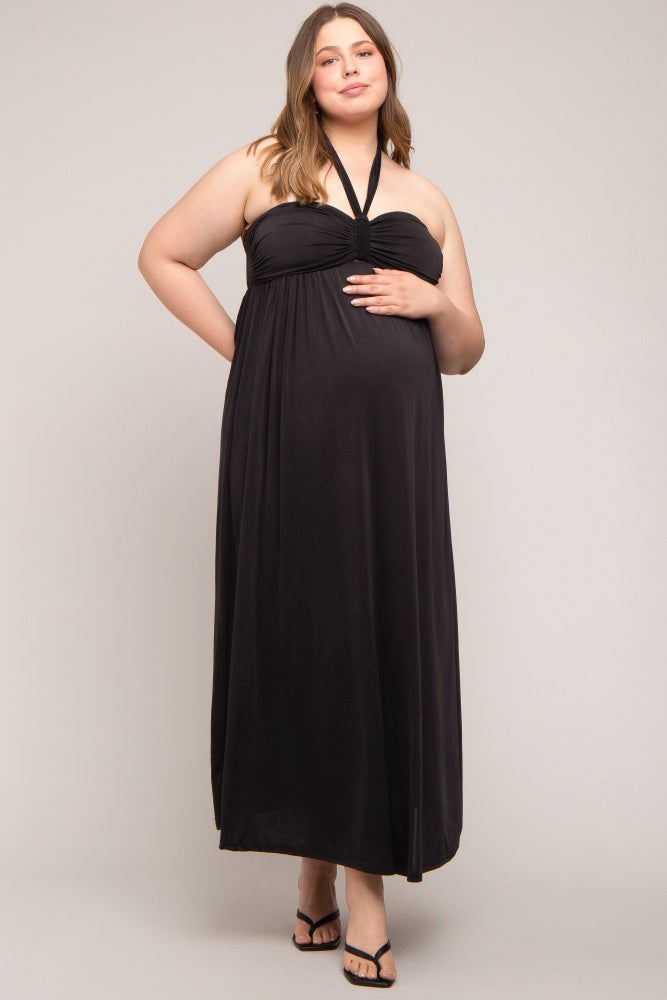 Black Front Knot Halter Maternity Plus Maxi Dress – PinkBlush