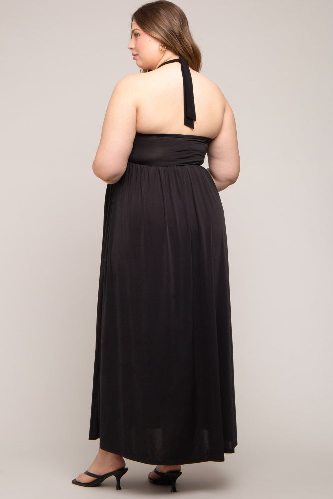 Black Front Knot Halter Maternity Plus Maxi Dress PinkBlush Black Front Knot Halter Maternity Plus Maxi Dress PinkBlush