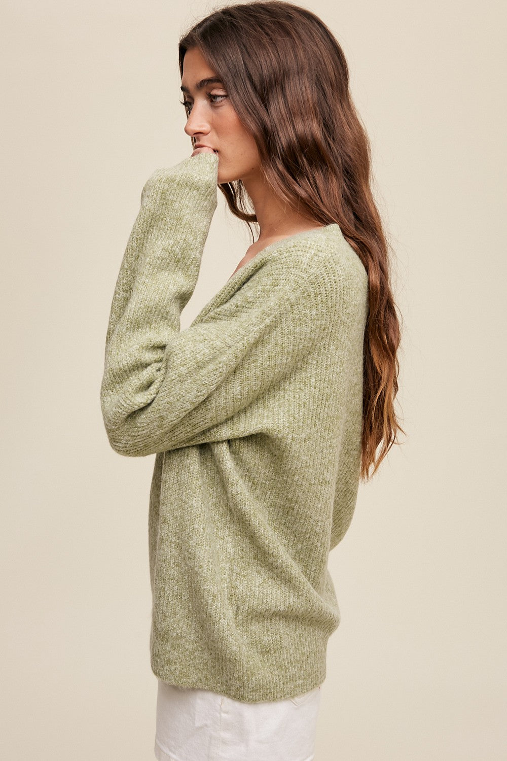 Olive V-Neck Relaxed Fit Sweater