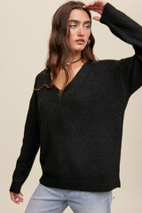 Black V-Neck Relaxed Fit Sweater