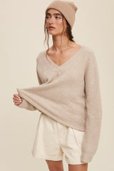 Taupe V-Neck Relaxed Fit Sweater