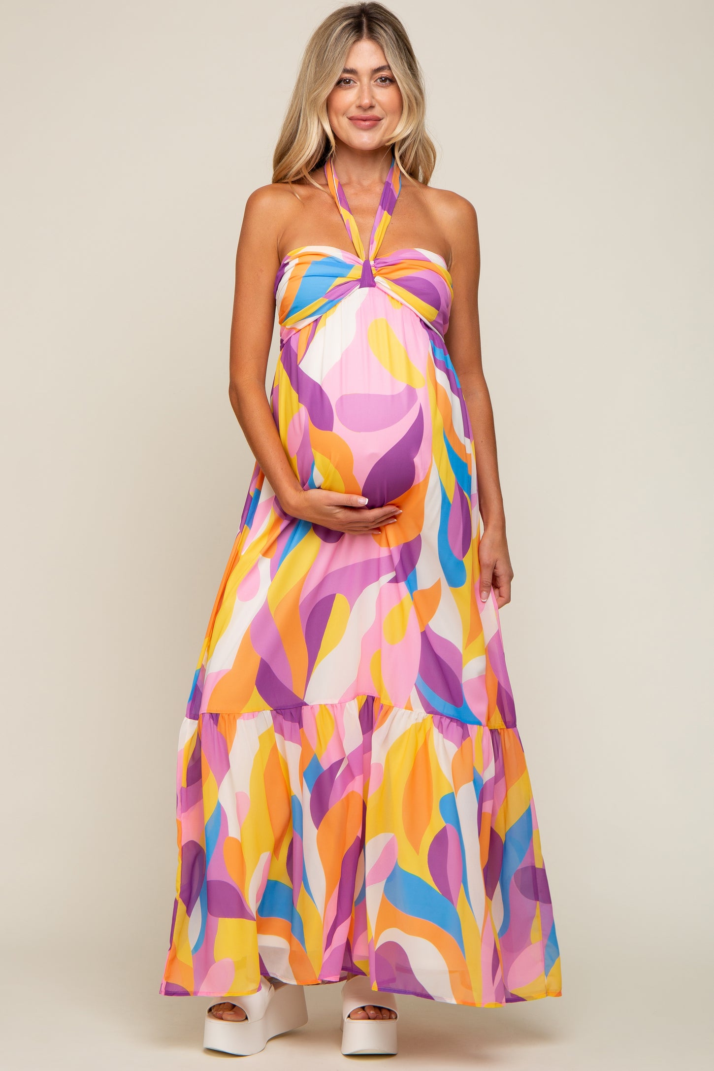 blue and yellow maternity dress Lita | Powder BLUE Twisted Asymmetric Maternity Maxi Dress
