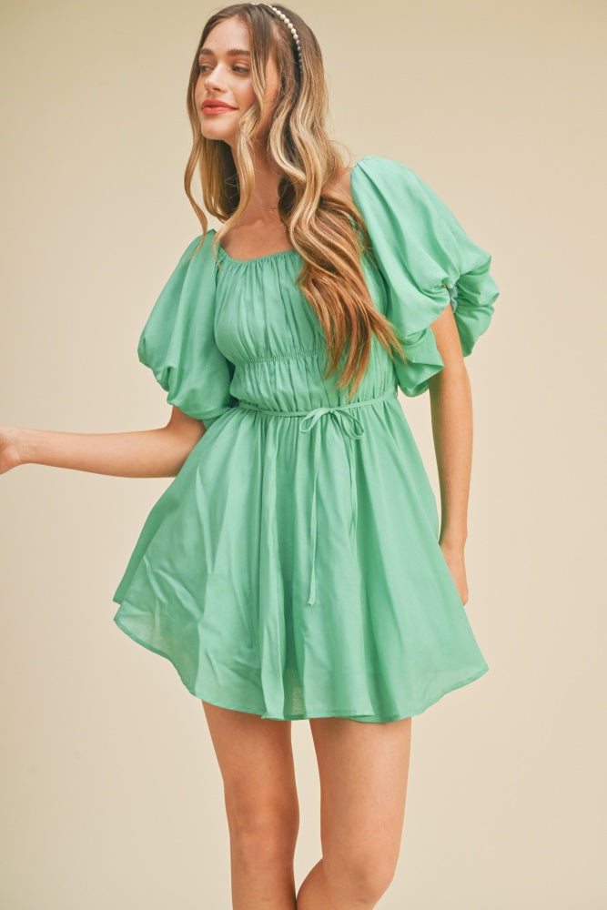 Bright Mint Bubble Sleeve Flared Mini Dress PinkBlush Bright Mint Bubble Sleeve Flared Mini Dress PinkBlush