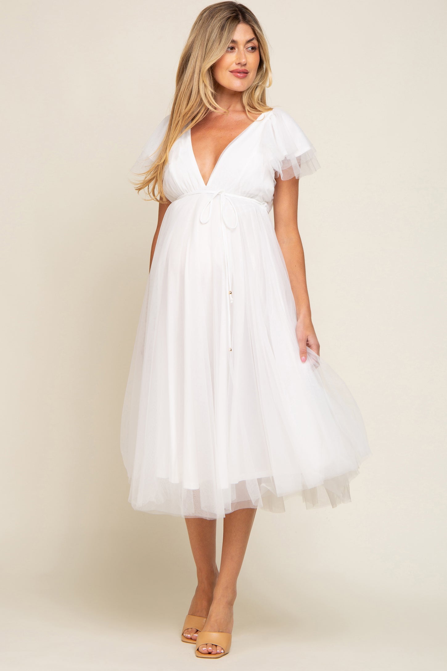 Dani Dyer Maternity White Ruched Bust Puff Sleeve Dress | In The Style