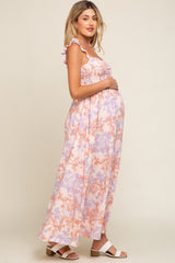 Light Pink Floral Sleeveless Maternity Maxi Dress