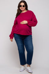 Magenta Embroidered Long Sleeve Plus Maternity Top