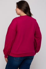 Magenta Embroidered Long Sleeve Plus Maternity Top