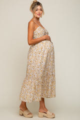 Cream Floral Cinched Top A-Line Maternity Maxi Dress