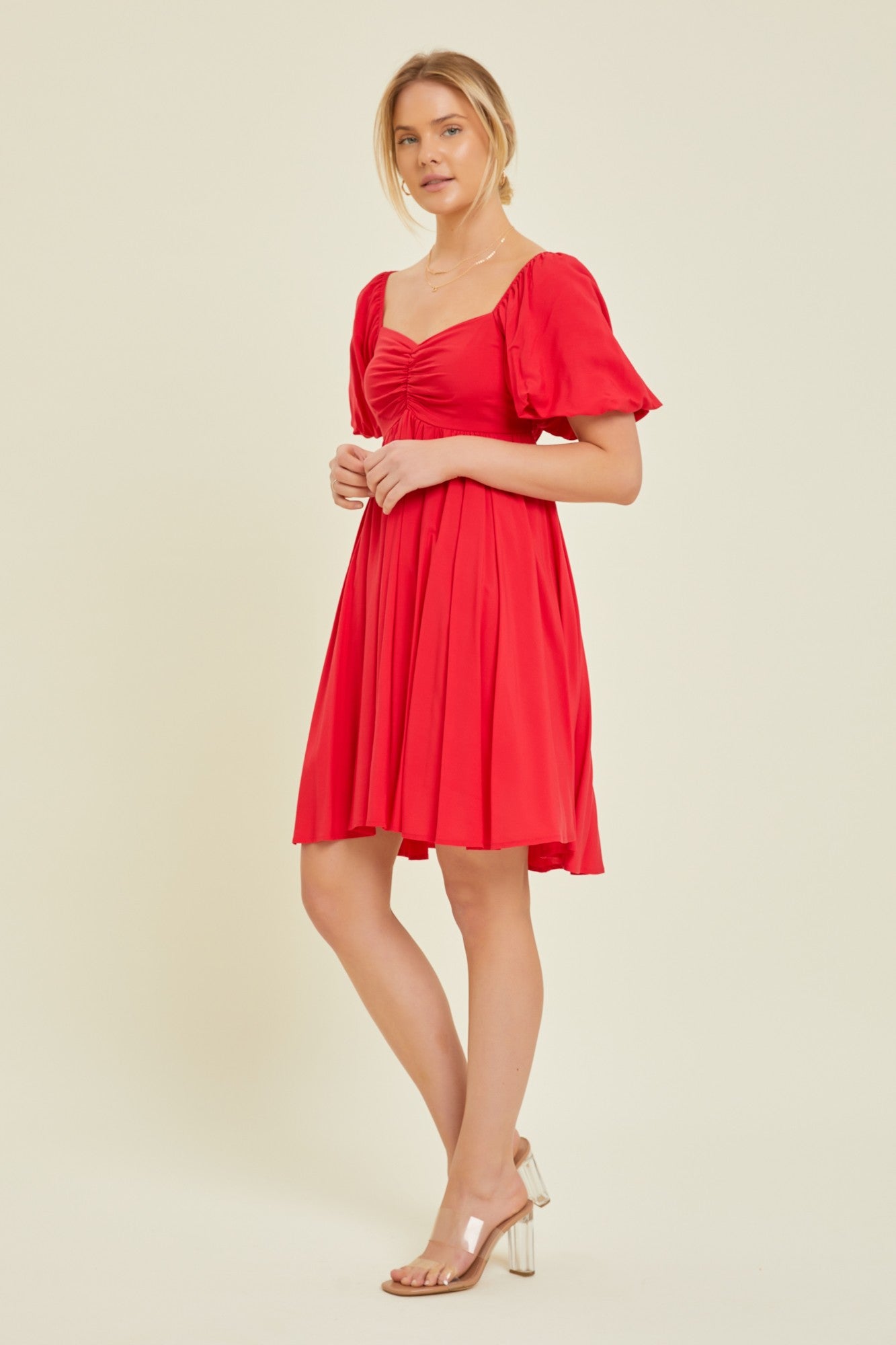Red Puff Sleeve Dress – PinkBlush