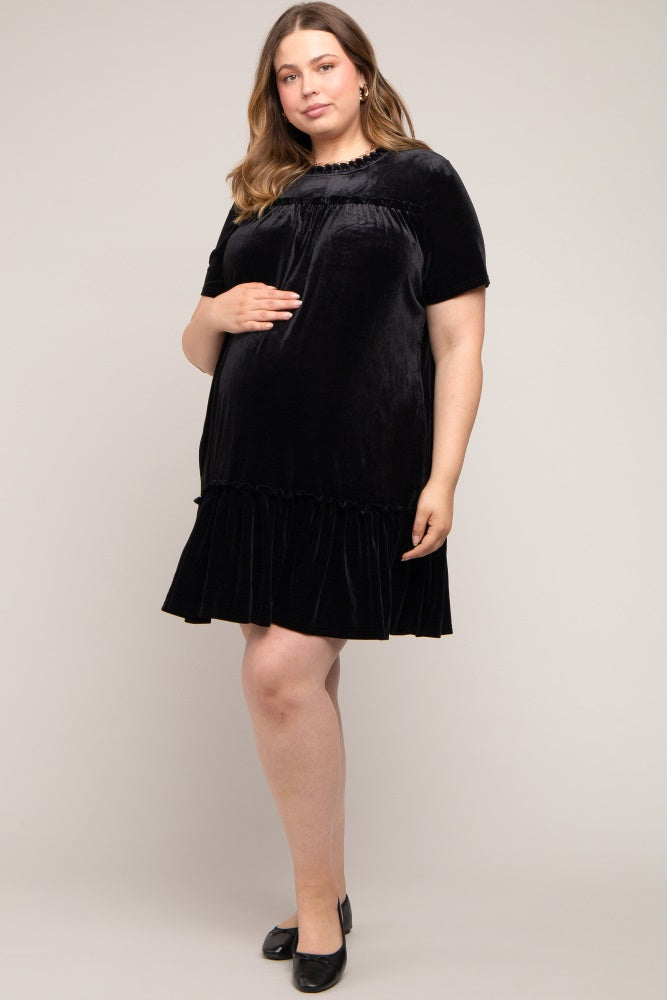 Black Ruffle Accent Velvet Maternity Plus Dress PinkBlush Black Ruffle Accent Velvet Maternity Plus Dress PinkBlush