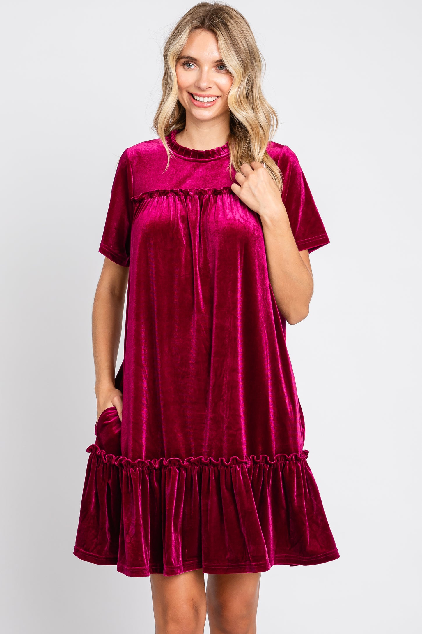 Velvet Ruffle Gown Burgundy Ruffle Accent Velvet Dress– PinkBlush