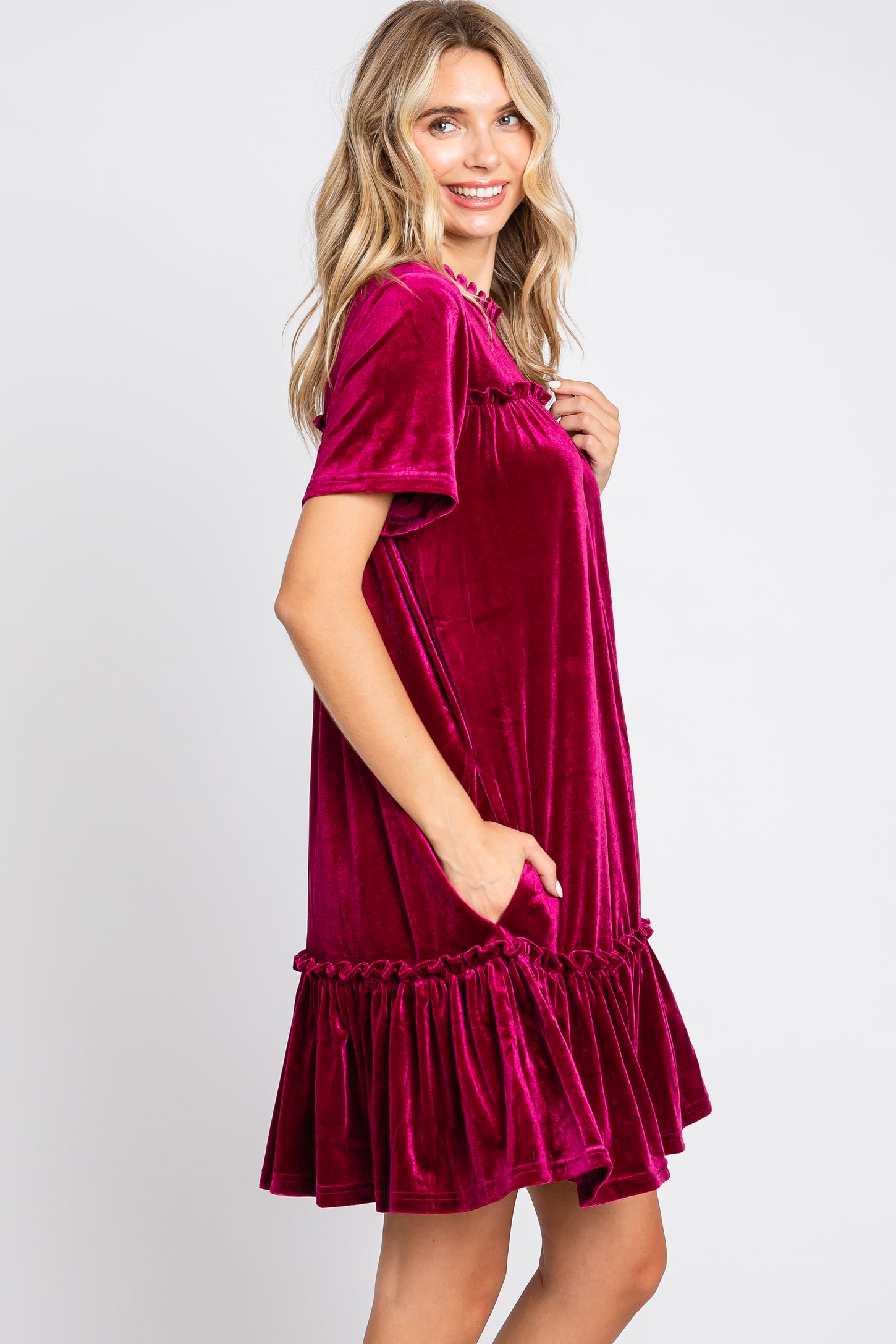 Velvet Ruffle Gown Burgundy Ruffle Accent Velvet Dress – PinkBlush