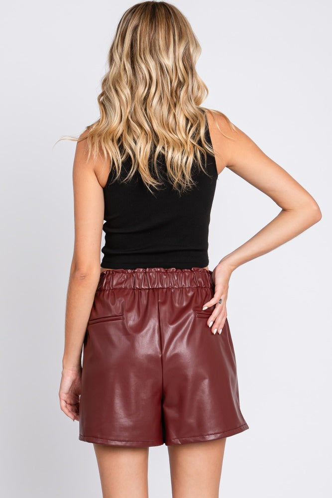 Burgundy Faux Leather Shorts