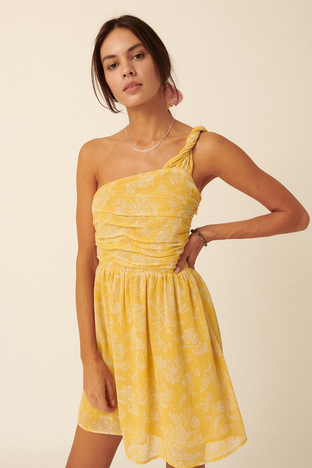 yellow floral one shoulder dress Toperth One-Shoulder Yellow Floral Maxi Dress Toperth