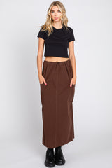 Brown Drawstring Pocket Maternity Maxi Skirt