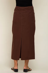Brown Drawstring Pocket Maternity Maxi Skirt