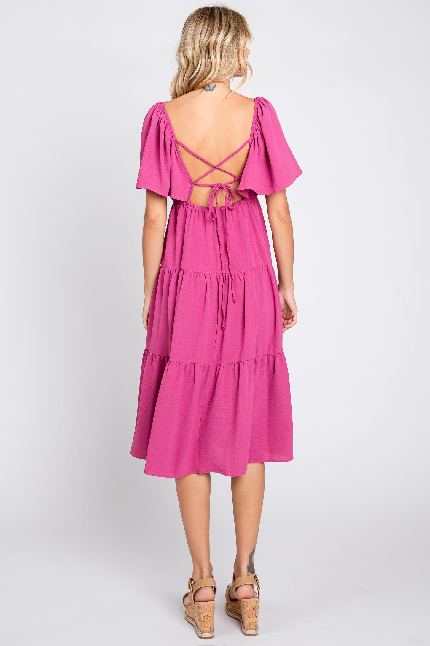 pink criss cross dress Lavalle Criss-Cross Embellished Mini Dress Pink